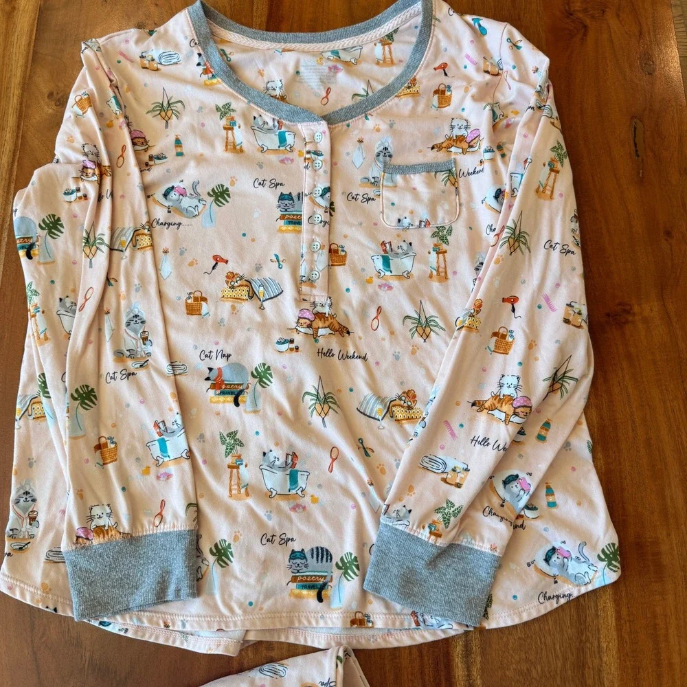Cuddl Duds Women's Peach "Cat Spa" Pajamas Size L - Picture 3 of 7
